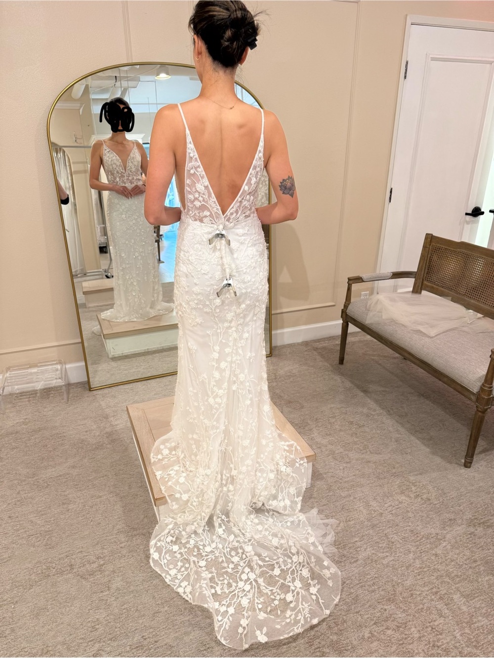 Calla Blanche Embroidered V-neck Ivory Lace Bridal Gown - Picture 8 of 10